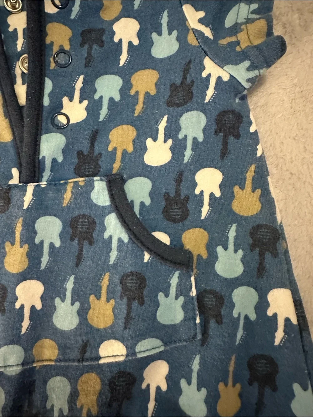 Blue Guitar Print Hooded Baby Romper - [Brand Unspecified]